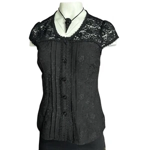 CAMISA TOP JAWBREAKER GÓTICA VICTORIANA VAMPIRO BRUJA NEGRA JACQUARD ENCAJE TPA1802 - Imagen 1 de 11