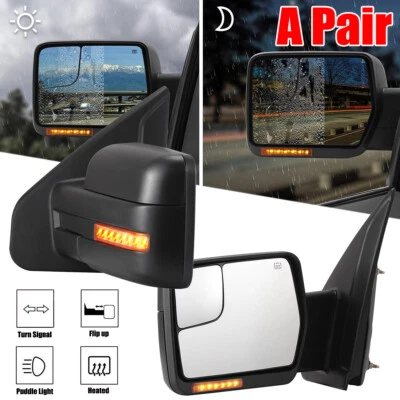 Par de espejos retrovisores eléctricos térmicos de remolque con señal de giro secuencial para Ford F150 2004-2014 Foto 1 de 4