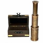 Vintage Antique Collectible brass 6" maritime telescope with wooden box