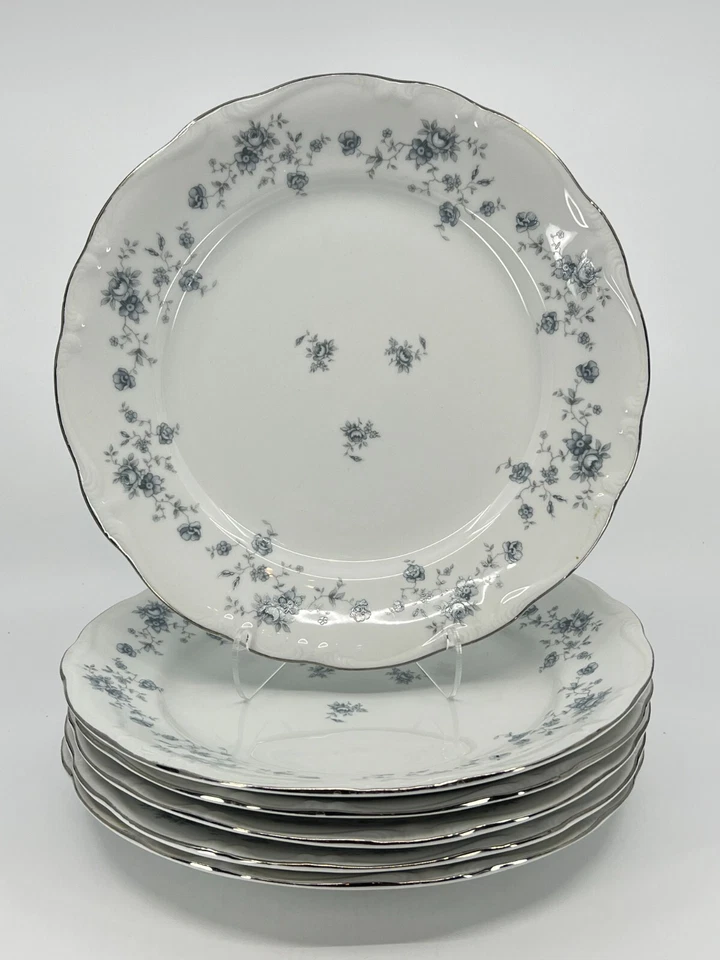 6 platos de cena Johann Haviland Baviera azul guirnalda 10" Inglaterra platino adorno Foto 1 de 4