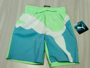 Puma Little Boy's Logo Casual Lifestyle Swim Shorts Green/Blue - Picture 1 of 5