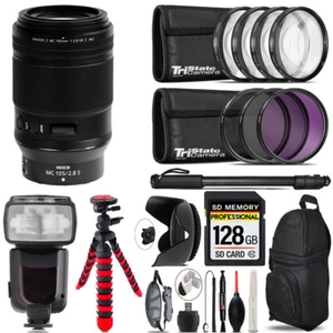 Nikon Z MC 105mm VR S Macro Lens + Professional Flash+ 128GB Accessory Kit - Picture 1 of 9