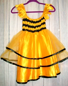 OLD NAVY GIRLS 5/6 YELLOW SATIN BUMBLEBEE DRESS SUNDRESS~BLACK TRIM - Picture 1 of 9