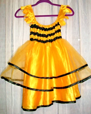 OLD NAVY GIRLS 5/6 YELLOW SATIN BUMBLEBEE DRESS SUNDRESS~BLACK TRIM - Image 1 of 4