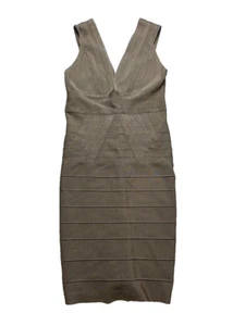HERVE LEGER Brown Bodycon Sleeeless Dress Sz L - Picture 1 of 15