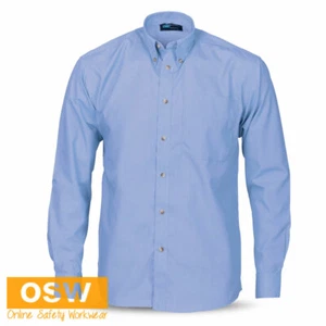 Mens Long Sleeve Polyester Cotton CHAMBRAY Light Blue Business Work Shirt 4122 - Picture 1 of 3