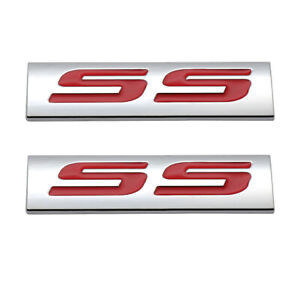 2x Red Silver SS Emblem 3D Logo Car Side Badge Metal Sticker Super Sport