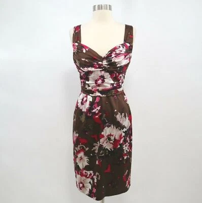 Vestido Vaina David Meister Mujer Seda Talla 2 Bustier Floral Marrón Blanco Rosa Foto 1 de 4