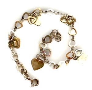 Vintage Sterlingsilber zierliches Herz Bettelarmband, 7-1/4" lang - Bild 1 von 6