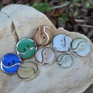 8 Vintage W German Old Glass Buttons Sew thru W/ Silver Trim Old Salesman Sample - Picture 1 of 6