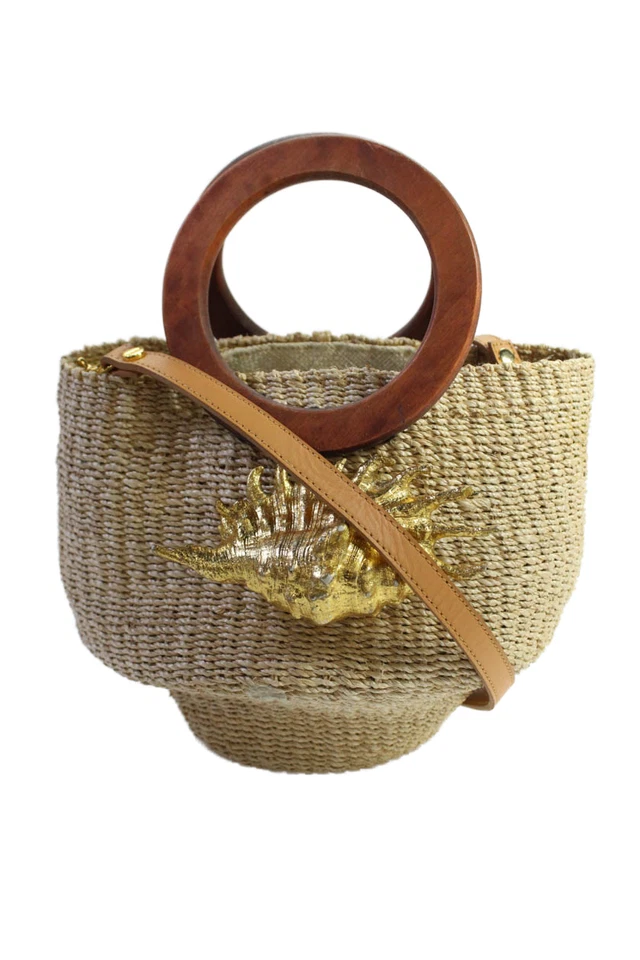 Bolso de mano Aranaz para mujer con apliques de rafia parte superior abierta beige Foto 1 de 4