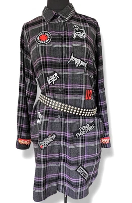 Vestido Punk Franela Cuadros Grunge Rock Concierto Púrpura Negro Grande 12 Parches1 Foto 1 de 4