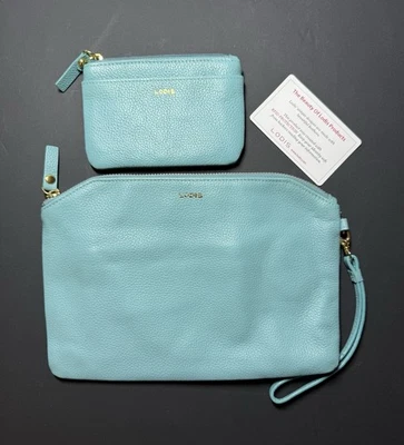 Juego de bolsas de cuero LODIS - Muñequera y monedero Aqua Teal - Excelente estado Foto 1 de 3