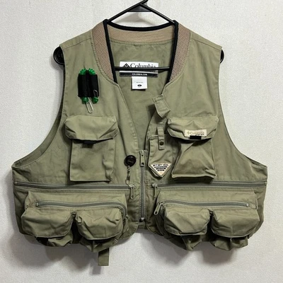 Columbia PFG Fly Fishing Vest Mens L Green Zip Multi Pocket Vintage Trout Fish - Image 1 of 4