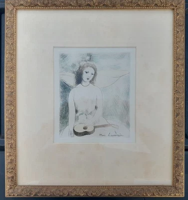 MARIE LAURENCIN FRAMED  ETCHING "WOMAN WITH GUITAR" PLATE SIGNED Foto 1 de 4