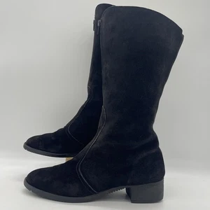 Vintage Hush Puppies Damen 8 W Stiefel schwarz Wildleder Sherpa gefüttert halbhoch hergestellt in den USA - Bild 1 von 18