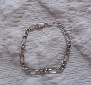 Vintage Sterling Silver 925 Figaro Chain Thick Bracelet 9.6 Grams About 8" Long - Picture 1 of 4