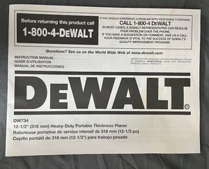 Dewalt 12 1/2" Planer Instruction Manual Model #DW734 - Picture 1 of 1
