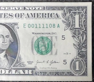 TRINARY Near BINARY RADAR Note! UNC $1 One Dollar Fancy Serial Number FRN - Picture 1 of 3
