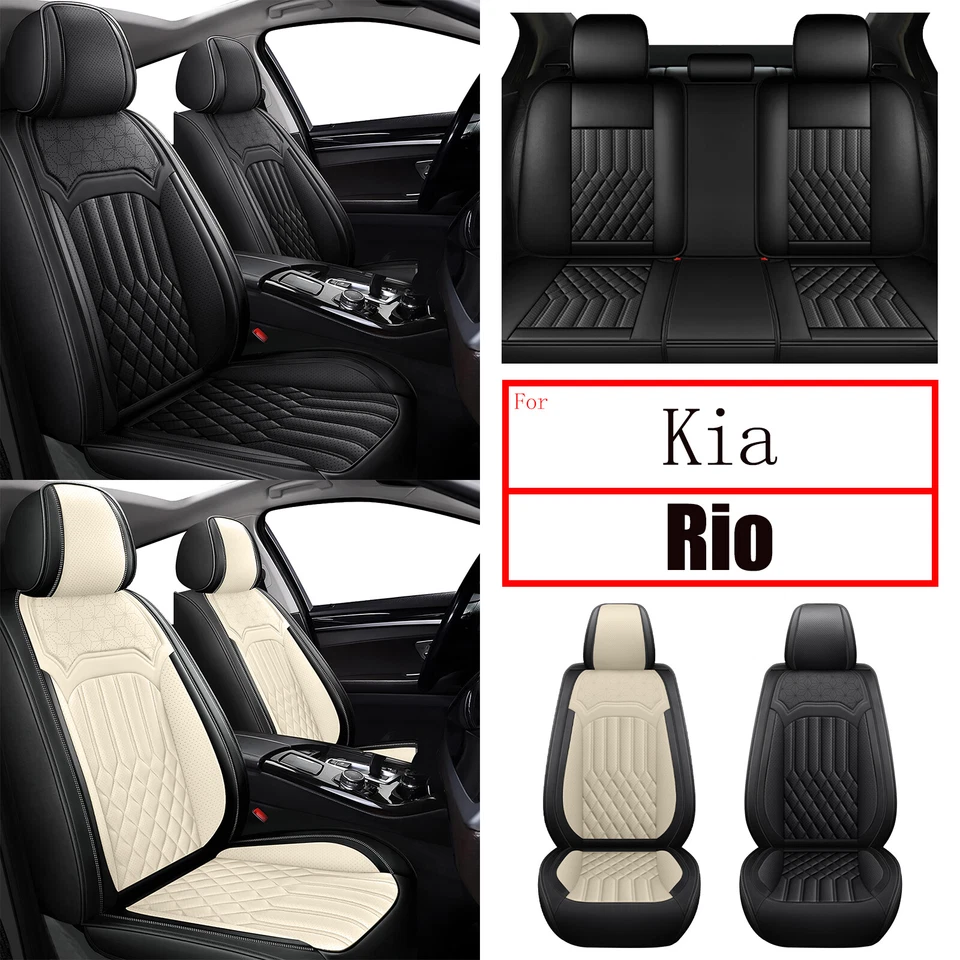 Car 2/5Seat Covers Protector Pad Fuax Leather For Kia Rio 2013-2022 Black/Beige Foto 1 de 1