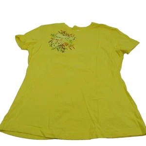 Adidas WOMEN'S Logo T-Shirt L/G 100% Cotton Yellow - Picture 1 of 7