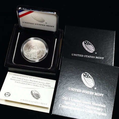 2015-P $1 US Marshals Service Uncirculated Commemorative Silver Dollar in OGP Cover