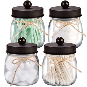 4 Pack Apothecary Jars Bathroom Organizers Qtip Holders for Cottons Floss Balls - Picture 1 of 7