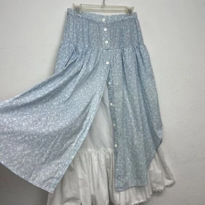 Vintage 70’s  Cottagecore Blue Floral Ruffle Skirt Sz L - Picture 1 of 13