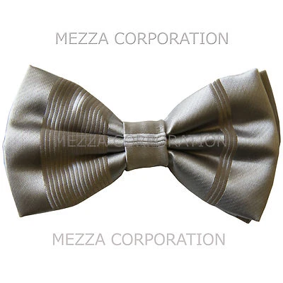 Novo formal masculino poliéster pré-amarrado gravata borboleta listras prata festa de casamento formatura - Imagem 1 de 3