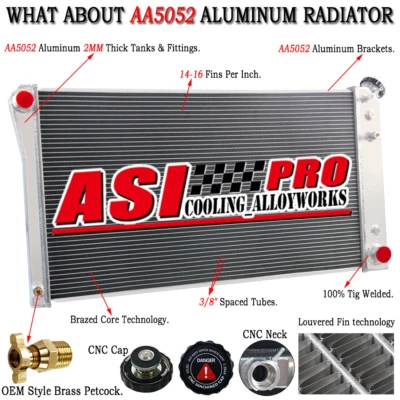 4Rows Radiator Fit 1992 1993 Buick Roadmaster/ 1991-93 Chevy Caprice 5.7L V8 ASI - Imagem 1 de 4