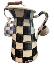 MacKENZIE CHILDS SMALL 3 CUP COURTLY CHECK ENAMEL PRACTICAL PITCHER NEW *Damaged - Picture 1 of 9