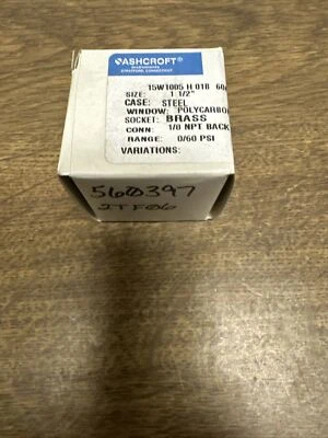 Ashcroft,15W1005H01B 60#,0-60 PSI 1 1/2" Pressure Gauge Back Mount - Image 1 of 2