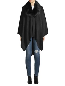 Cejon Damen Poncho mit Kunstfellbesatz und Kragen schwarz Einheitsgröße neu mit Etikett - Bild 1 von 2