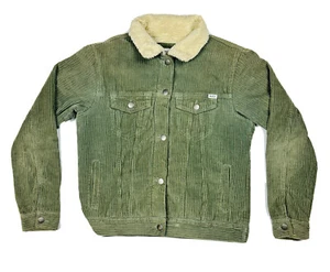 RVCA Women's Corduroy Sherpa Lined Button Up Jacket Size M 10 Khaki Green Winter - Picture 1 of 11