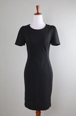 CALVIN KLEIN $109 Solid Black Crepe Pleated Shoulder Sheath Dress Size 8 Petite - Image 1 of 4