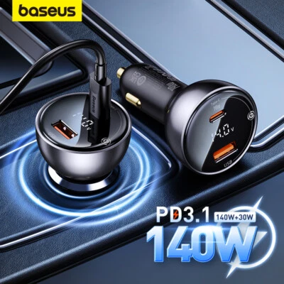 Baseus 140W PD3.1 Car Charger Fast Charging QC3.0 Fast Charge For iPhone Samsung - Image 1 of 4