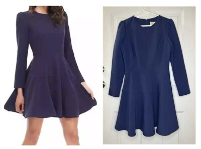 NWT GAL MEETS GLAM Celeste Blue Fit Flare Dress Long Sleeve Career Party  Prep 6 - Image 1 of 4