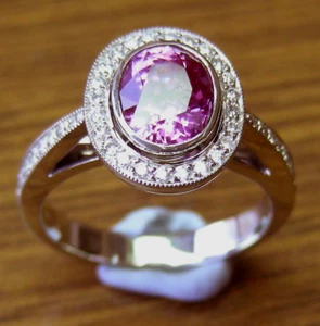 0.40ct!! DIAMONDS +2.16ct PINK NATURAL CEYLON SAPPHIRE+18ct WHITE GOLD RING+CERT - Picture 1 of 3
