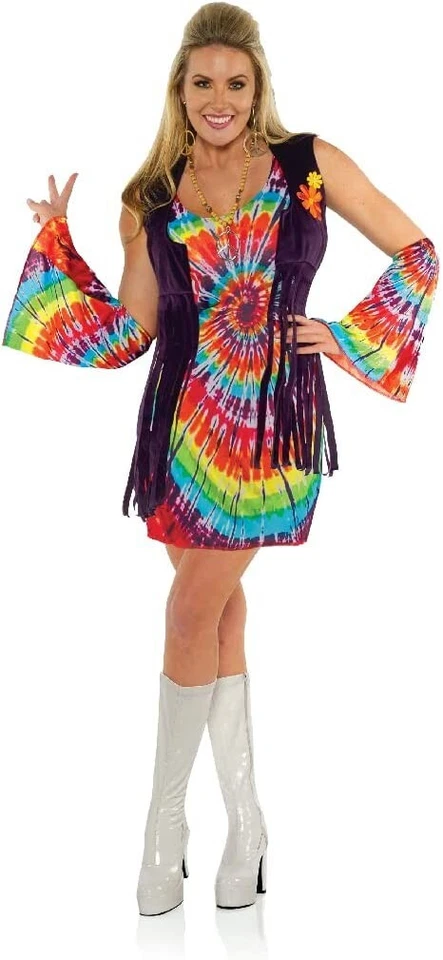 Underwraps Revolution Adulto Mujer 60 Hippie Tie Dye Flecos Disfraz Conjunto S Foto 1 de 1