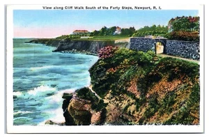 Cliff Walk South of Forty Steps in Newport Rhode Island Postcard - Picture 1 of 2