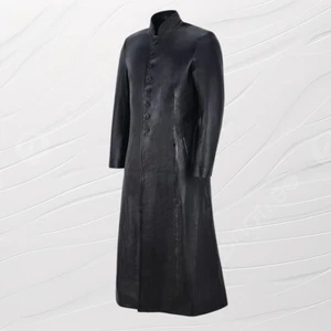 Classic Men's Genuine Lambskin Leather Trench Jacket Black Button Long Coat - Picture 1 of 3
