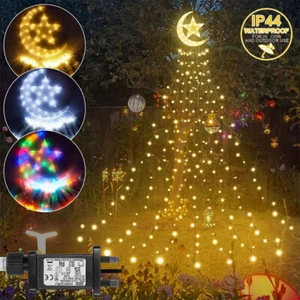 350LED Christmas Tree Waterfall Lights Moon Star Topper Outdoor Xmas Timer Decor - Picture 1 of 17