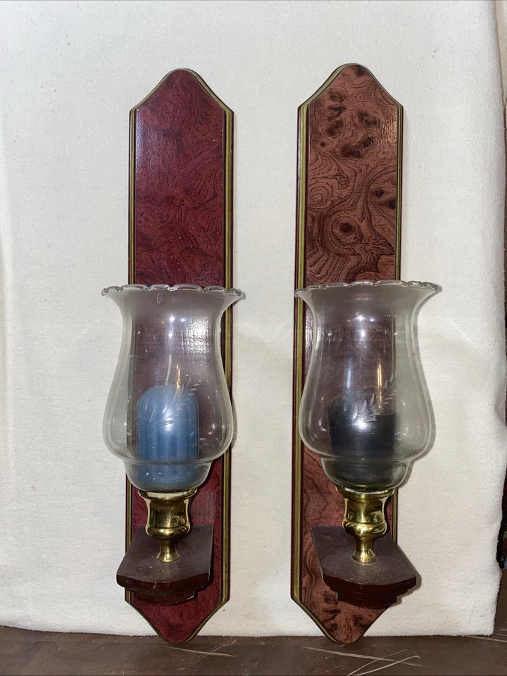 Beautiful Wooden Wall Hanging Candle Holders Glass Cups. Comes With Candles - Image 1 of 4