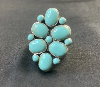 Anillo racimo turquesa simulado Willowbird en plata de ley oxidada Foto 1 de 4