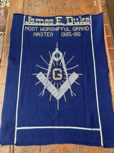 Vintage 80s Freemason Grand Master Lodge Blanket Throw Rug Masonic 44.5x62 Rare - Picture 1 of 12