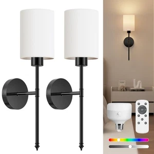 Battery Operated Wall Sconce Set of 2, Black Wireless Rechargeable Wall Light... - Picture 1 of 8