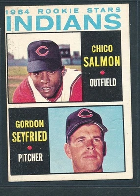 1964 Topps #499 INDIANS ROOKIES Chico Salmon/Gordon Seyfried RC ~ VG surface iss - Image 1 of 2