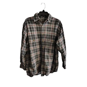 Vintage Large Men's Gray Plaid Heavy Flannel Long Sleeve Button Down Jacket - Picture 1 of 5