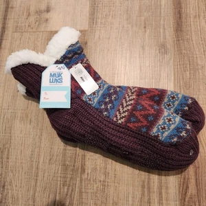 Neu mit Etikett Muk Luks Sherpa Hüttenschuhe Socken, Einheitsgröße, lila, Winter, kuschelig, mit Aloe angereichert - Bild 1 von 3