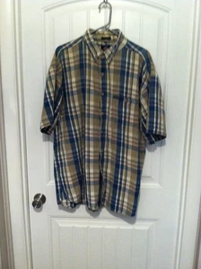 Authentic Dickies Blue, White & Tan Plaid Button SS Men's Shirt Size 2XL stained - Picture 1 of 6